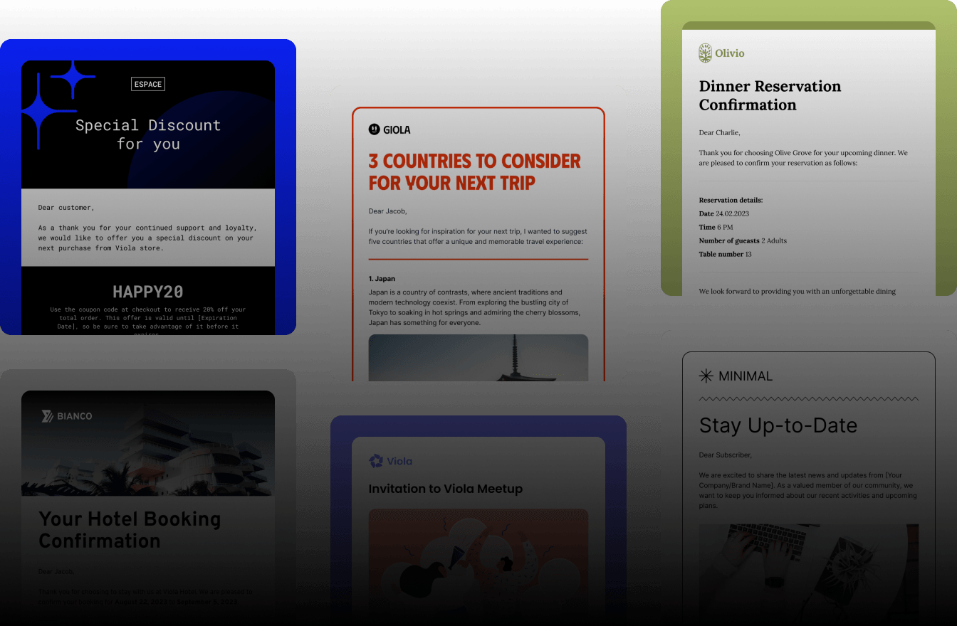 Screenshot of various templates